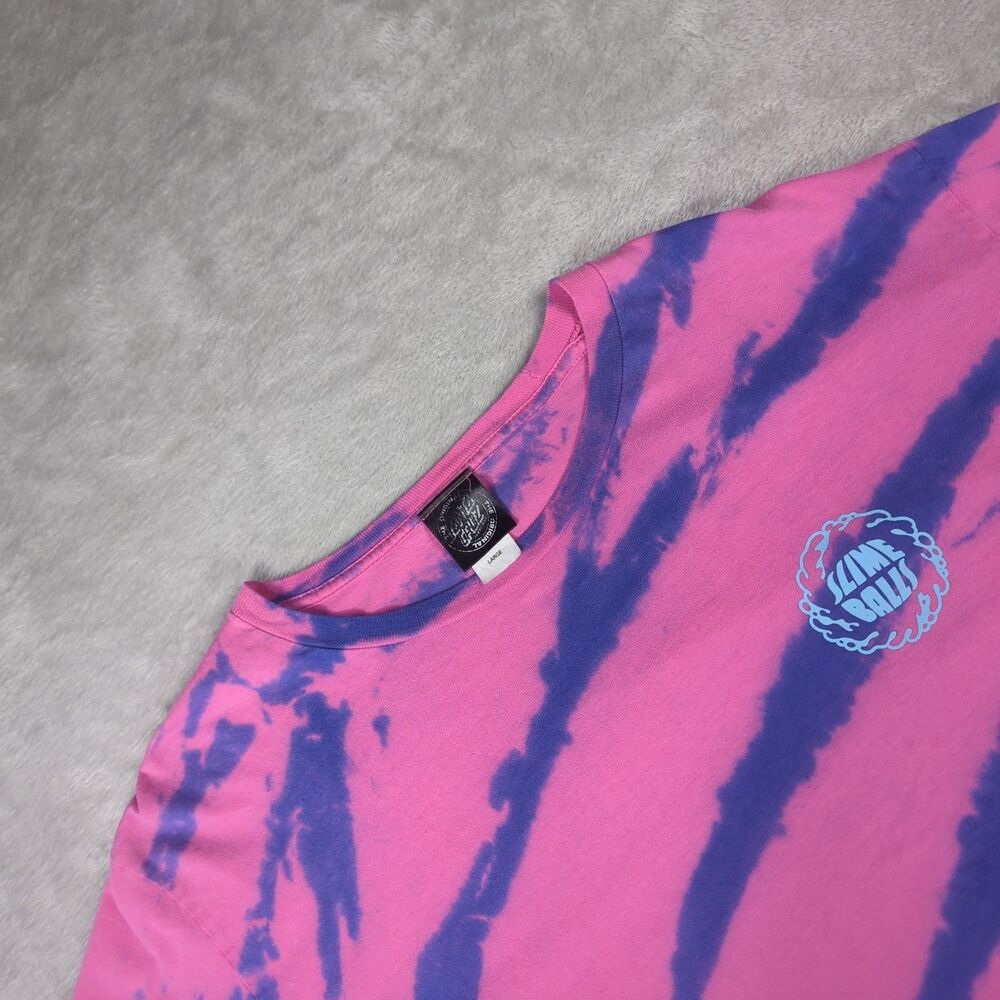 Santa Cruz Slime Balls Long Sleeve T-Shirt Mens Large Pink Tie Dye Skate